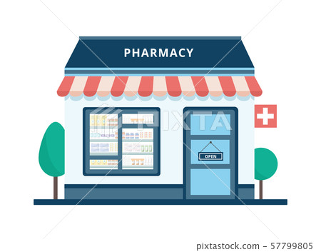 Cartoon pharmacy building exterior isolated on white background 57799805