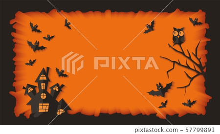 Blank Halloween banner template with scary black house silhouette 57799891