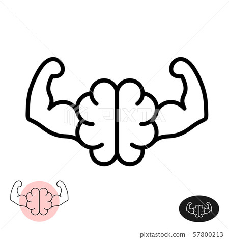 Strong brain concept. Line style brain showing muscle arms. 57800213