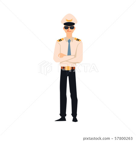 Pilot or aviator in aircraft company uniform flat vector illustration isolated. 57800263
