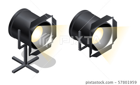 Stage spotlights isometric icons, cartoon vector Stage spotlights isometric icons, cartoon vector 57801959
