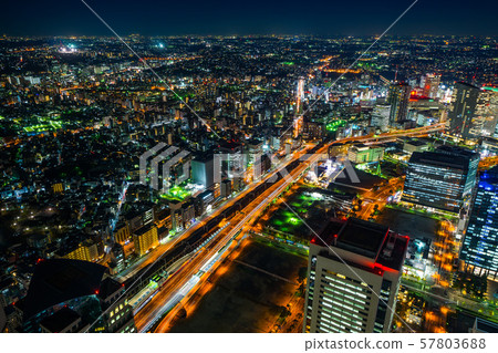 city skyline aerial night view in Yokohama, Japan 57803688