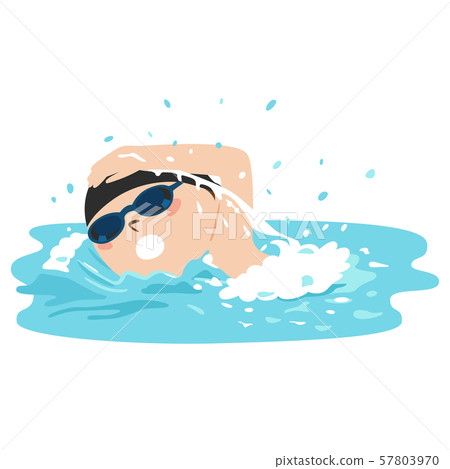 Illustration of a boy swimming in the pool. Crawl swimming with splashing water.