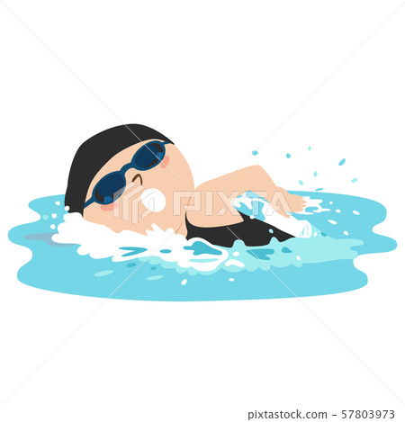 Illustration of a girl swimming in the pool. Crawl swimming with splashing water. 57803973