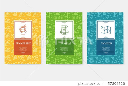 Set of linear travel style concept. Journey element on poster, book, layout abstract, magazines 57804320