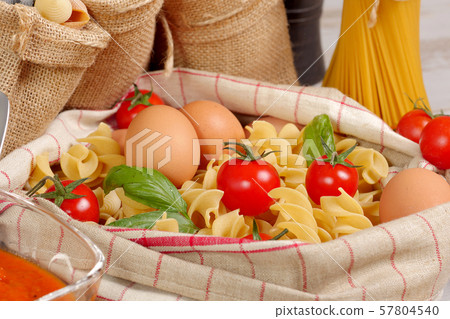 pastas with eggs and cherry tomatoes 57804540