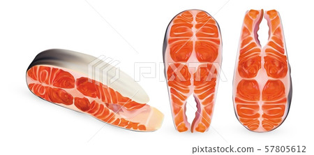 Set fillet salmon isolated on white background.... - Stock Illustration ...