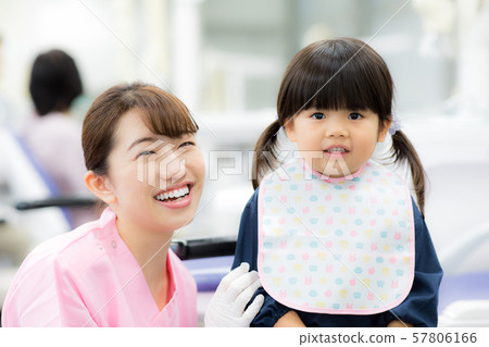 Dental hygienist and child Dental hygienist and child 57806166