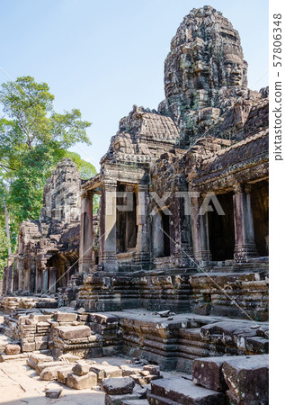 Bayon Temple in Angkor Thom is The Heritage of Khmer Empire at Siem Reap Province, Cambodia. Bayon Temple in Angkor Thom is The Heritage of Khmer Empire at Siem Reap Province, Cambodia. 57806348