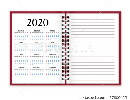 Notebook paper with calendar for 2020 vector Notebook paper with calendar for 2020 vector 57806435