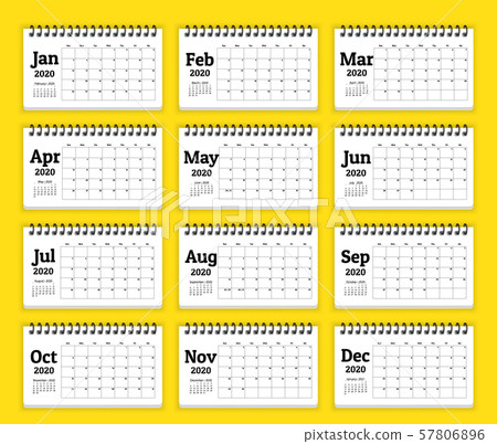 Calendar 2020 planner template. Set of 12 Months. Week starts from sunday. Vector illustration. Calendar 2020 planner template. Set of 12 Months. Week starts from sunday. Vector illustration. 57806896
