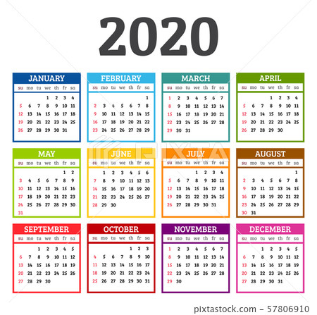 Colorful calendar 2020 year. Week starts from sunday. Vector illustration 57806910