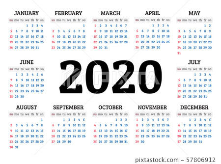 2020 annual calendar. Vector illustration 57806912