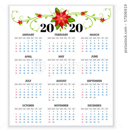 Vector calendar 2020 year with flowers of poinsettia. Week starts from sunday Vector calendar 2020 year with flowers of poinsettia. Week starts from sunday 57806919