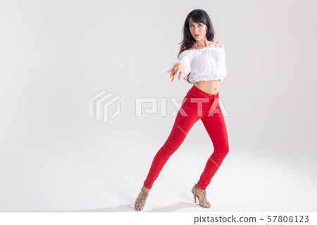 Latina dance, strip dance, contemporary and bachata lady concept - Woman dancing improvisation and 57808123