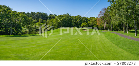 The refreshing morning scenery unfolding across the golf course fairway. The refreshing morning scenery unfolding across the golf course fairway. 57808278