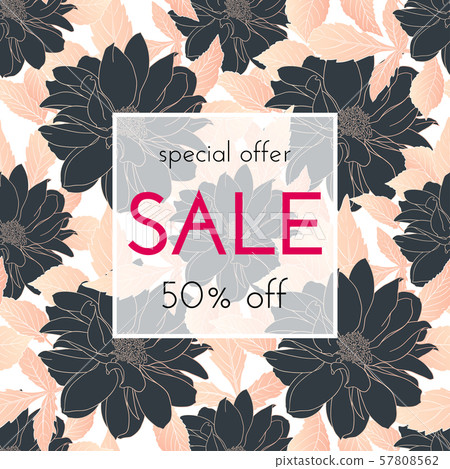 Sale floral cards. Flower ink sketch 57808562