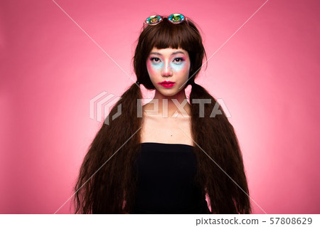 Fashion Model Woman wear Kaleidoscope Glasses 57808629