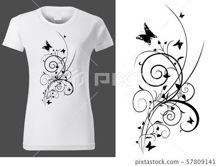 T-shirt Design with Vine Floral Abstraction T-shirt Design with Vine Floral Abstraction 57809141
