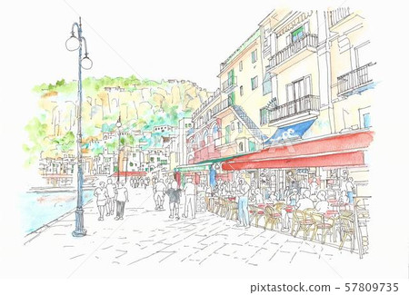 European cityscape, southern Italy, Capri island cafe terrace 57809735