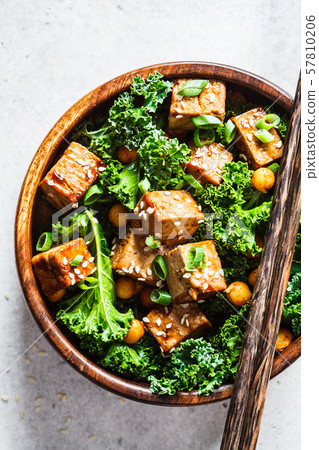 Teriyaki tofu salad with kale and chickpeas  57810206