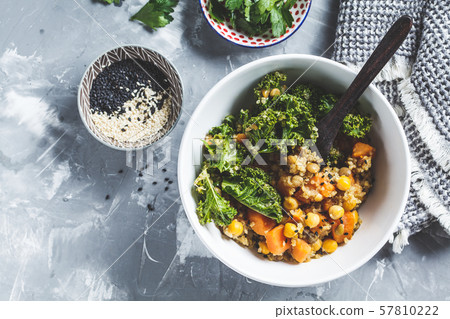 Vegan stew with chickpeas, sweet potato and kale 57810222