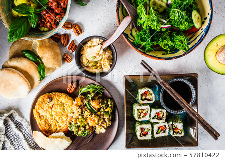 Healthy vegan food dinner. Flat lay 57810422