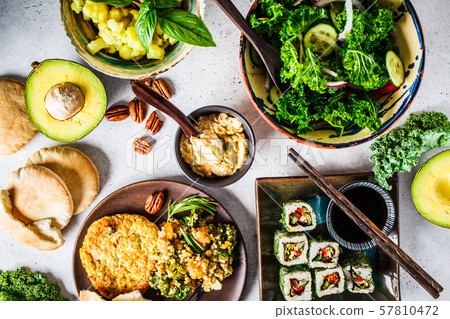 Healthy vegan food dinner. Flat lay of stew  57810472