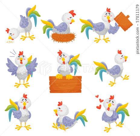 Set of different gray roosters. Vector illustration on a white background. 57811179