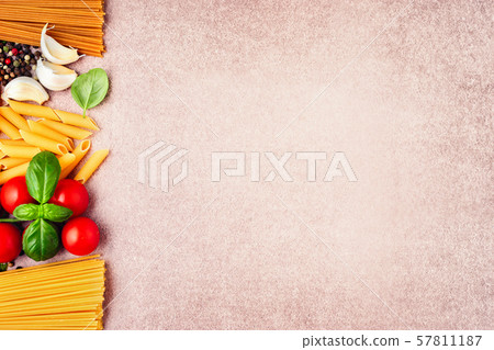 Pasta ingredients on light rustic background with copy space Pasta ingredients on light rustic background with copy space 57811187