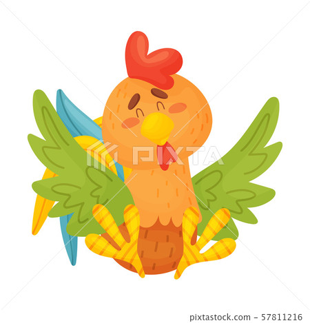 Cartoon colorful rooster sitting. Vector illustration on a white background. Cartoon colorful rooster sitting. Vector illustration on a white background. 57811216
