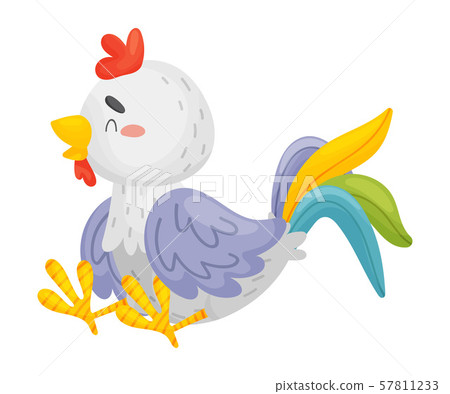 Gray rooster with a colorful tail sits. Side view. Vector illustration on a white background. Gray rooster with a colorful tail sits. Side view. Vector illustration on a white background. 57811233