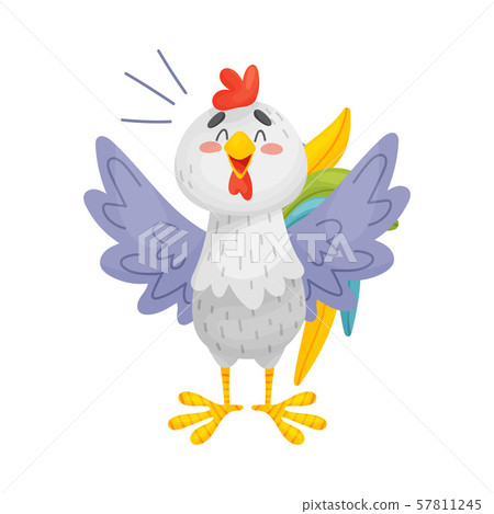 Gray rooster crowes. Vector illustration on a white background. 57811245