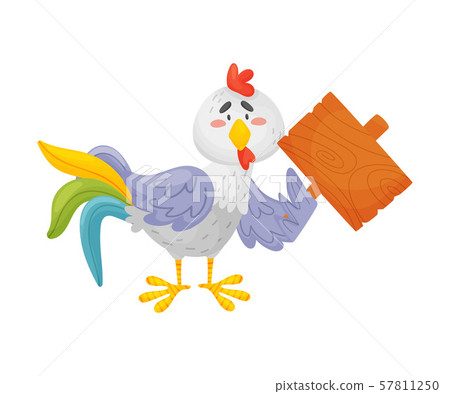 Gray rooster holds a plate,. Vector illustration on a white background. Gray rooster holds a plate,. Vector illustration on a white background. 57811250
