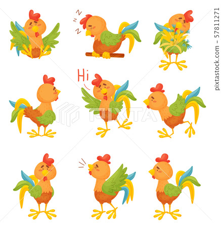 Set of cartoon roosters. Vector illustration on a white background. 57811271
