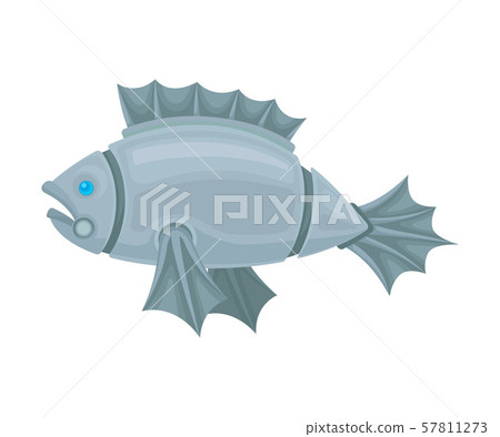 Metal robot fish. Side view. Vector illustration on a white background. 57811273
