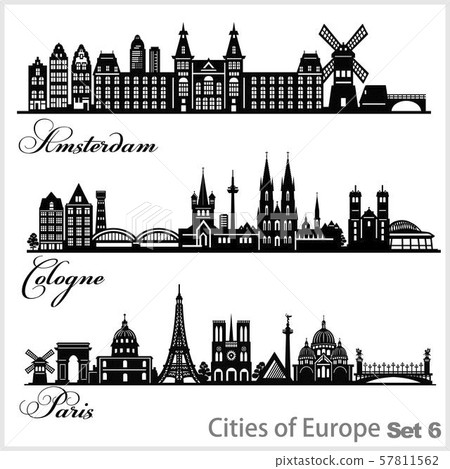 City in Europe - Amsterdam, Cologne, Paris. Detailed architecture. Trendy vector illustration. City in Europe - Amsterdam, Cologne, Paris. Detailed architecture. Trendy vector illustration. 57811562