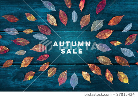 Autum Sale. Discount banner or flyer design template with vibrant autumn leaves Autum Sale. Discount banner or flyer design template with vibrant autumn leaves 57813424
