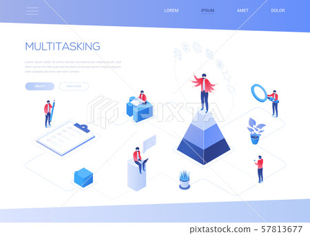 Multitasking concept - modern isometric vector web banner Multitasking concept - modern isometric vector web banner 57813677
