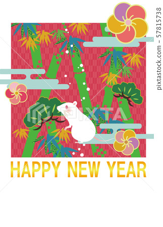 2020年新年賀卡兒童和鼠標和松竹 57815738