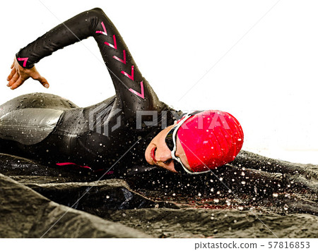 woman triathlon triathlete ironman swimmer swimming swimsuit isolated white background woman triathlon triathlete ironman swimmer swimming swimsuit isolated white background 57816853