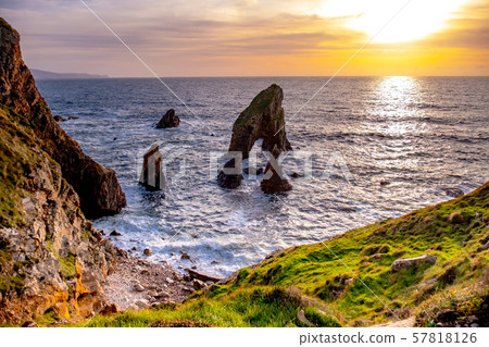 Crohy Head Sea Arch Breeches during sunset - County Donegal, Ireland 57818126