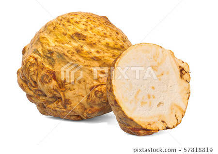 Celery root and its cross-section 3d rendering 57818819