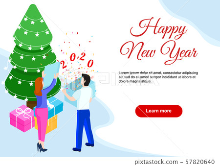 Happy people decorate Christmas tree Happy people decorate Christmas tree 57820640