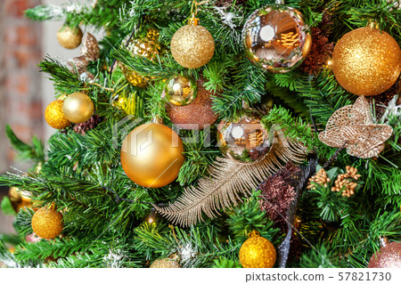 Classic New Year decorated Christmas tree 57821730