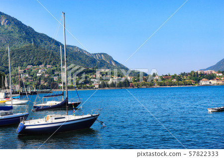Parked yachts  on lake Como 57822333