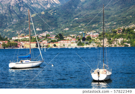 boats in the lake water in Lecco 57822349