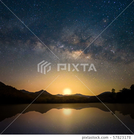 Beautiful Milky Way Reflection on Lake in morning Beautiful Milky Way Reflection on Lake in morning 57823178