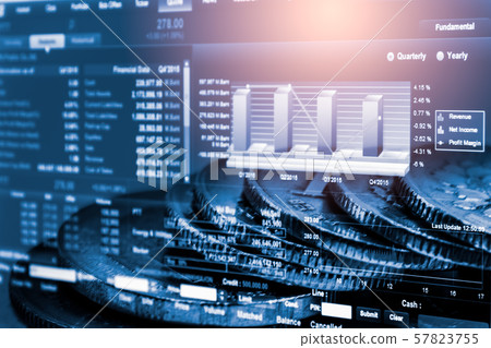 Stock market or forex trading graph and candlestick chart suitable for financial investment concept. Economy trends background for business idea and all art work design. Abstract finance background. 57823755