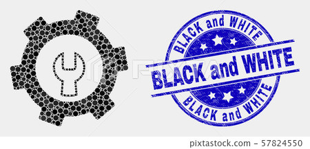 Vector Dotted Repair Gear Icon and Scratched Black and White Stamp Seal Vector Dotted Repair Gear Icon and Scratched Black and White Stamp Seal 57824550